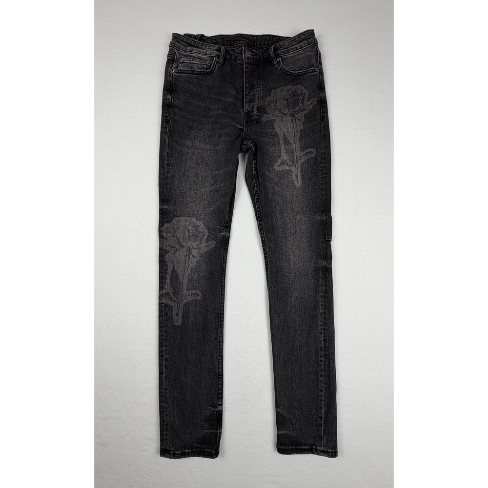 Ksubi Chitch Rose Graphic Slim Fit Jeans Washed Black Denim Mens 33